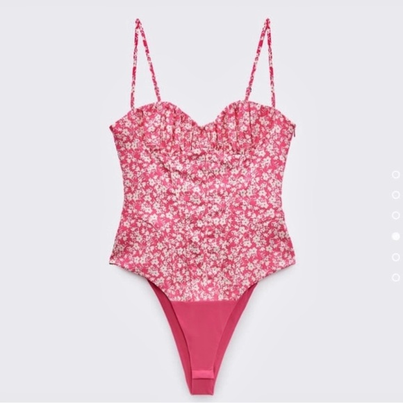 NWT Zara Pink White Floral Print Corset Bodysuit Sz S Small - Picture 2 of 11